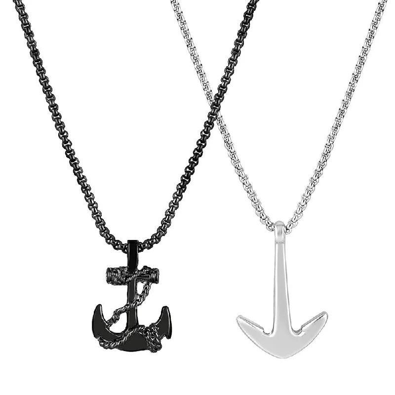 Mahi Combo of Black Gun Metal & Rhodium Plated Unisex Ship Anchor Necklace Pendant with Box Chain (CO1105638M)