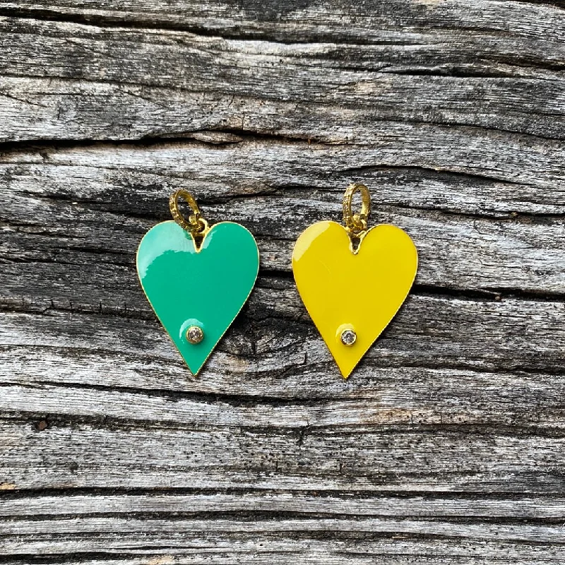 Enamel and Gold Heart with Pave Diamond Pendant