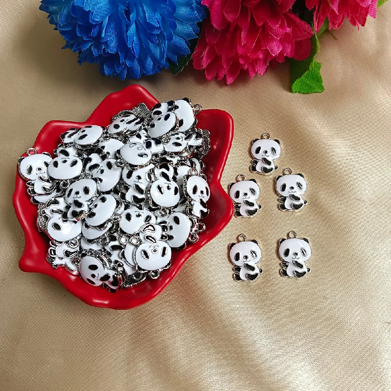 Kriaa Beads Silver Plated Cute Panda Pendant/ Charm For Pendant, Earrings, Bracelets Making