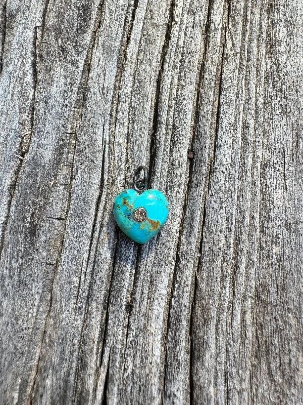 Mini Puffy Kingman Turquoise Heart with Solitaire Diamond