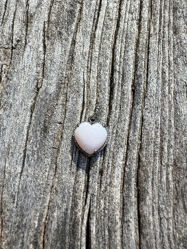 Mini Puffy Pink Opal Heart with Diamond Border