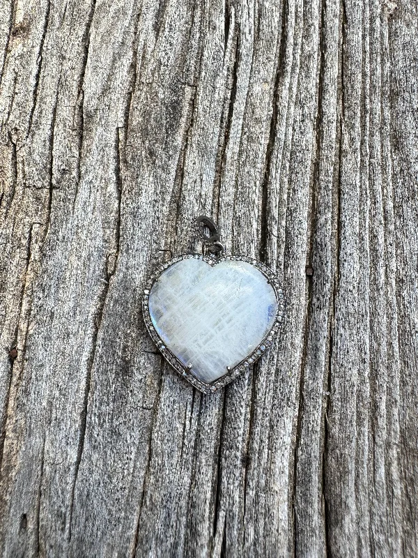 Moonstone Heart Pendant with Diamond Border