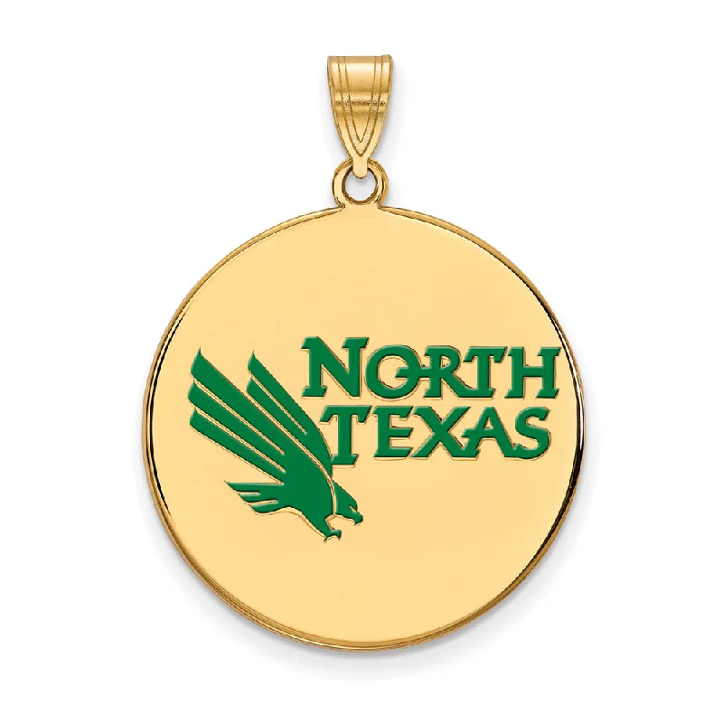 14k Gold Plated Silver North Texas XL Enamel Disc Pendant