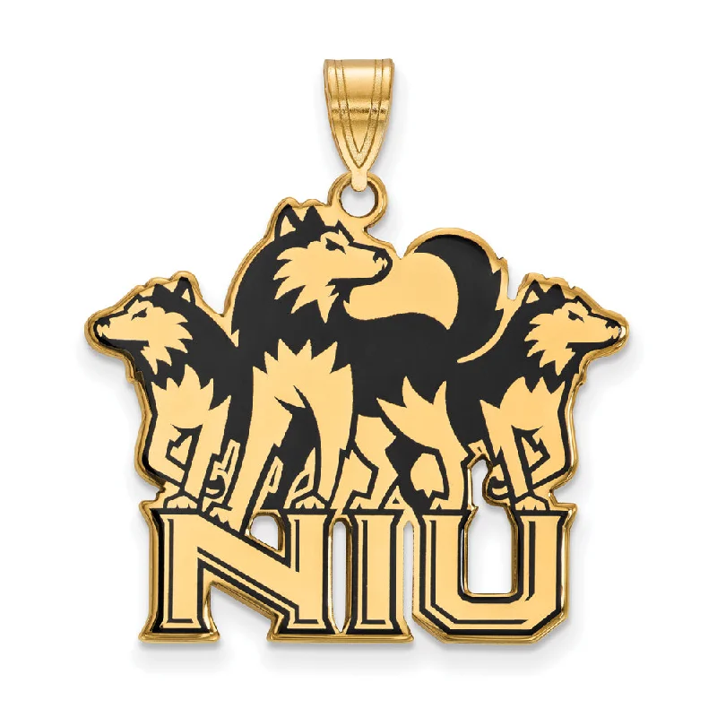 14k Gold Plated Silver Northern Illinois U. XL Enamel Pendant