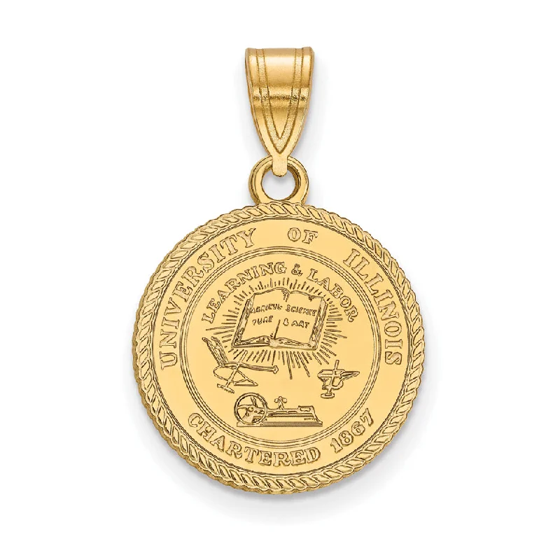 14k Gold Plated Silver U. of Illinois Medium Crest Pendant