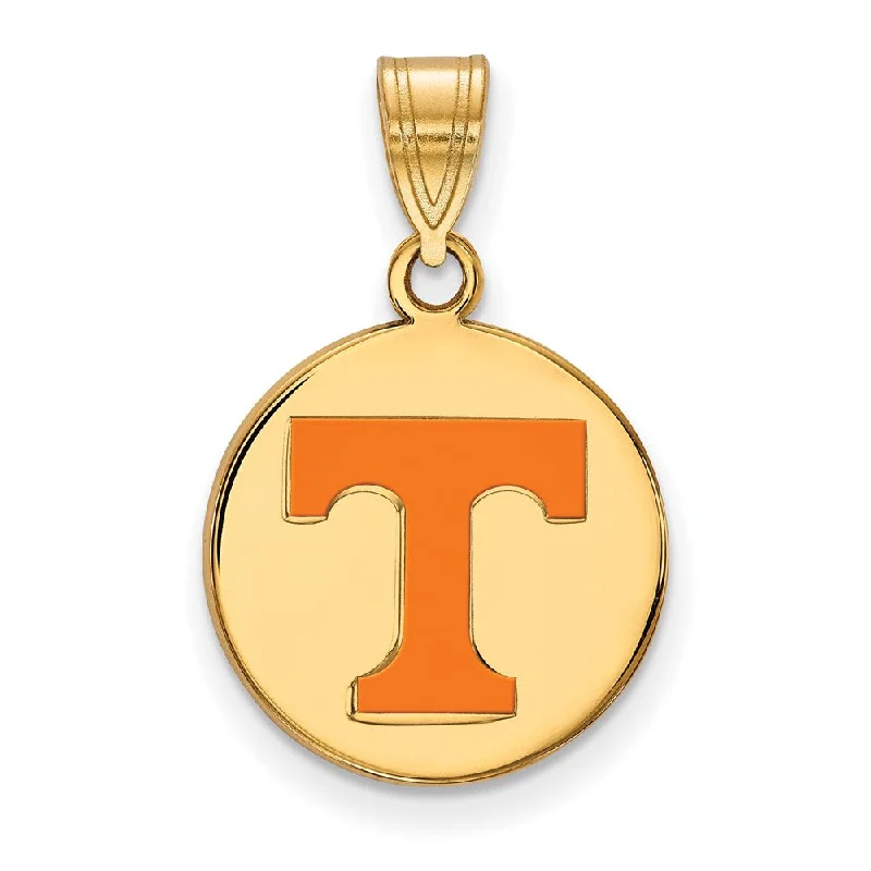 14k Gold Plated Silver U. of Tennessee Medium Enamel 'T' Disc Pendant