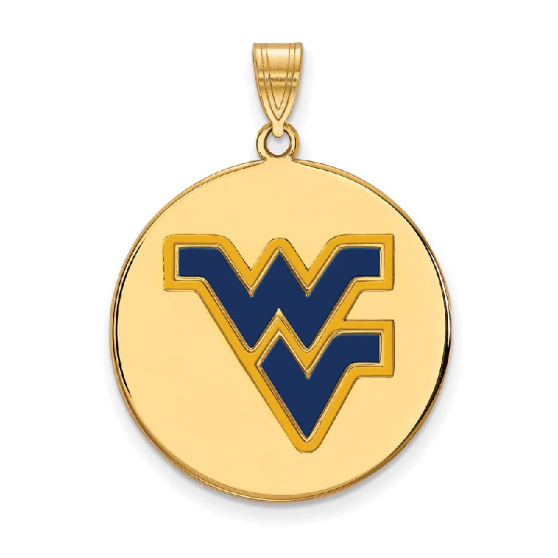 14k Gold Plated Silver West Virginia U. Large Enamel Logo Disc Pendant