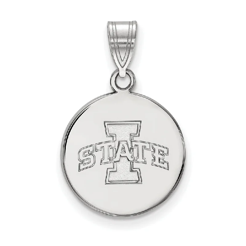 14k White Gold Iowa State Medium 'I STATE' Disc Pendant