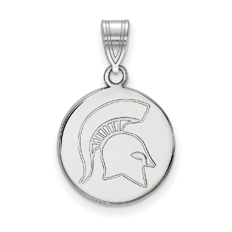 14k White Gold Michigan State Medium Logo Disc Pendant