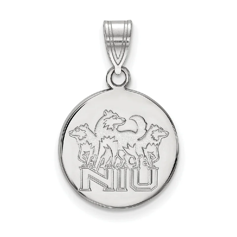 14k White Gold Northern Illinois U. Medium Disc Pendant