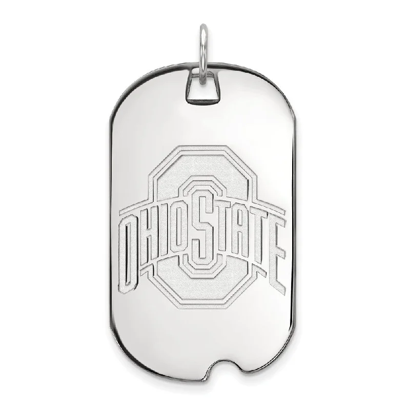 14k White Gold Ohio State Large Dog Tag Pendant