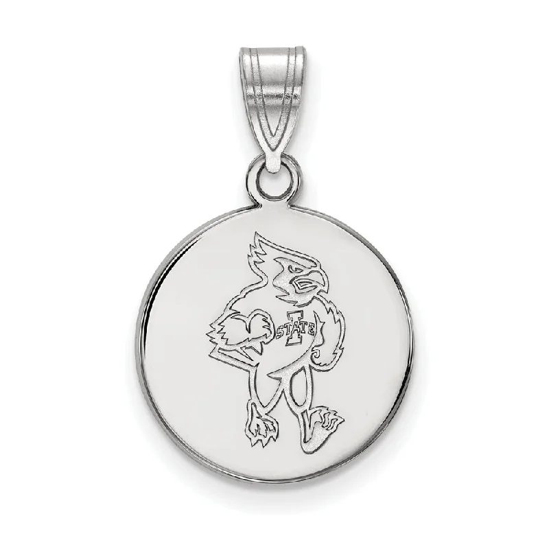 Sterling Silver Iowa State Medium Mascot Disc Pendant