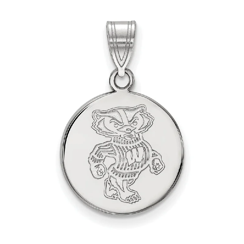 Sterling Silver U. of Wisconsin Medium Badgers Disc Pendant