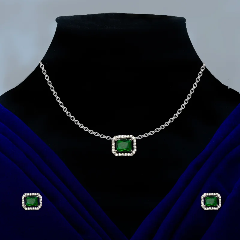 Nipura Emerald Baguette Zircon Necklace-set