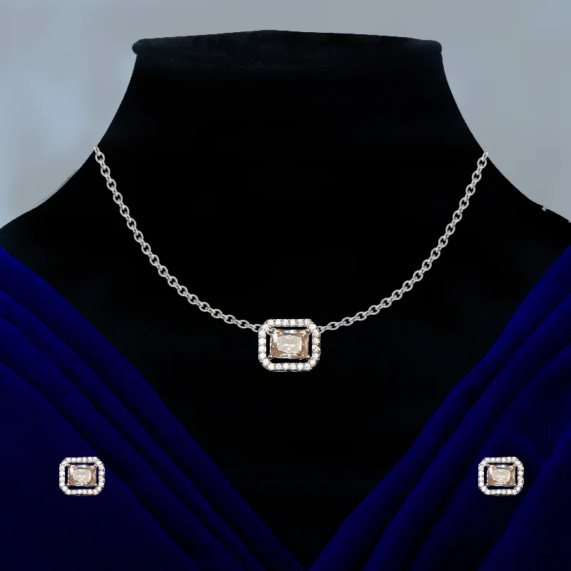 Nipura Peach Baguette Zircon Necklace-set