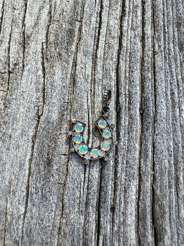 Opal and Diamond Horseshoe Pendant