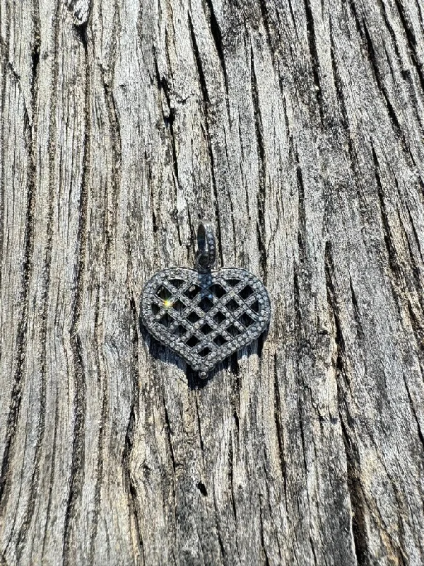 Pave Diamond Basket Weave Heart Pendant