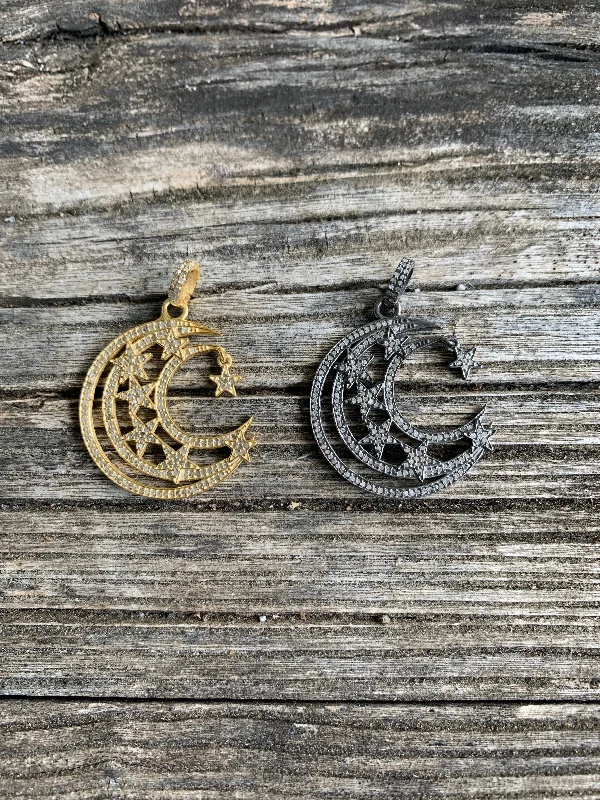 Pave Diamond Moon and Star Pendant