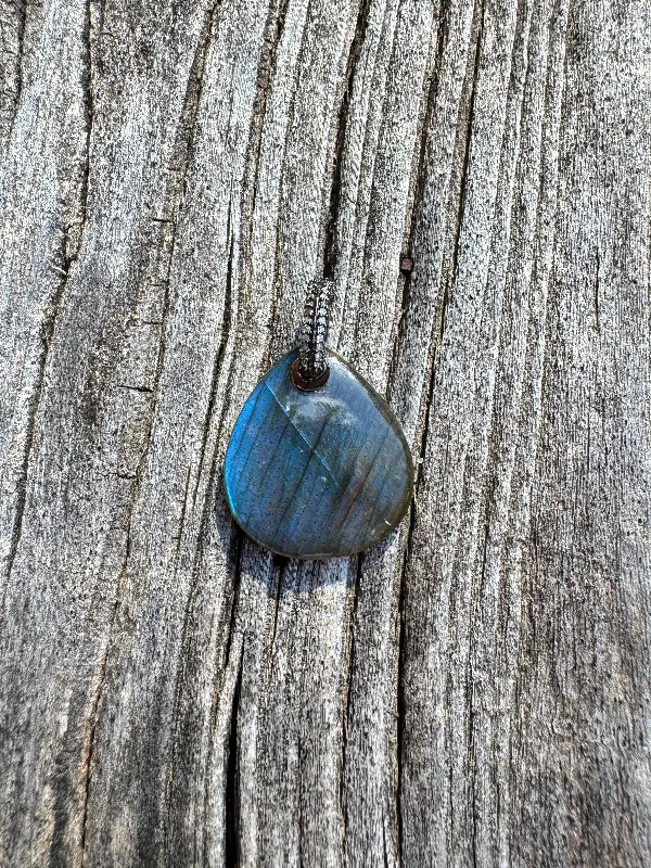 Smooth Labradorite Stone with Double Diamond Row on Bail Pendant