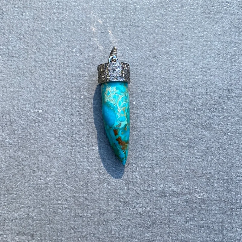 Turquoise Horn with Pave Diamond Cap Pendant